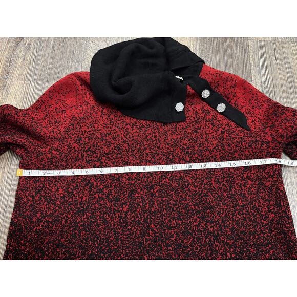 Adrienne Vittadini Red & Black Cowl Neck Sweater Size Medium - Picture 3 of 7
